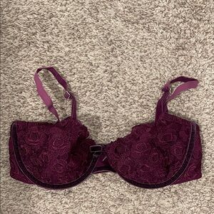 Victoria’s Secret push-up without padding Lace Underwire Bra Deep Plum 34d